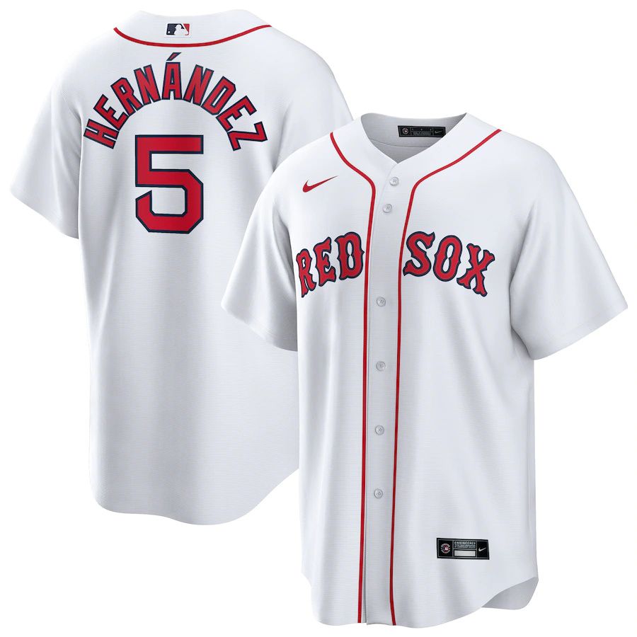 Mens Boston Red Sox 5 Enrique Hernandez Nike White Home Official Replica Player MLB Jerseys